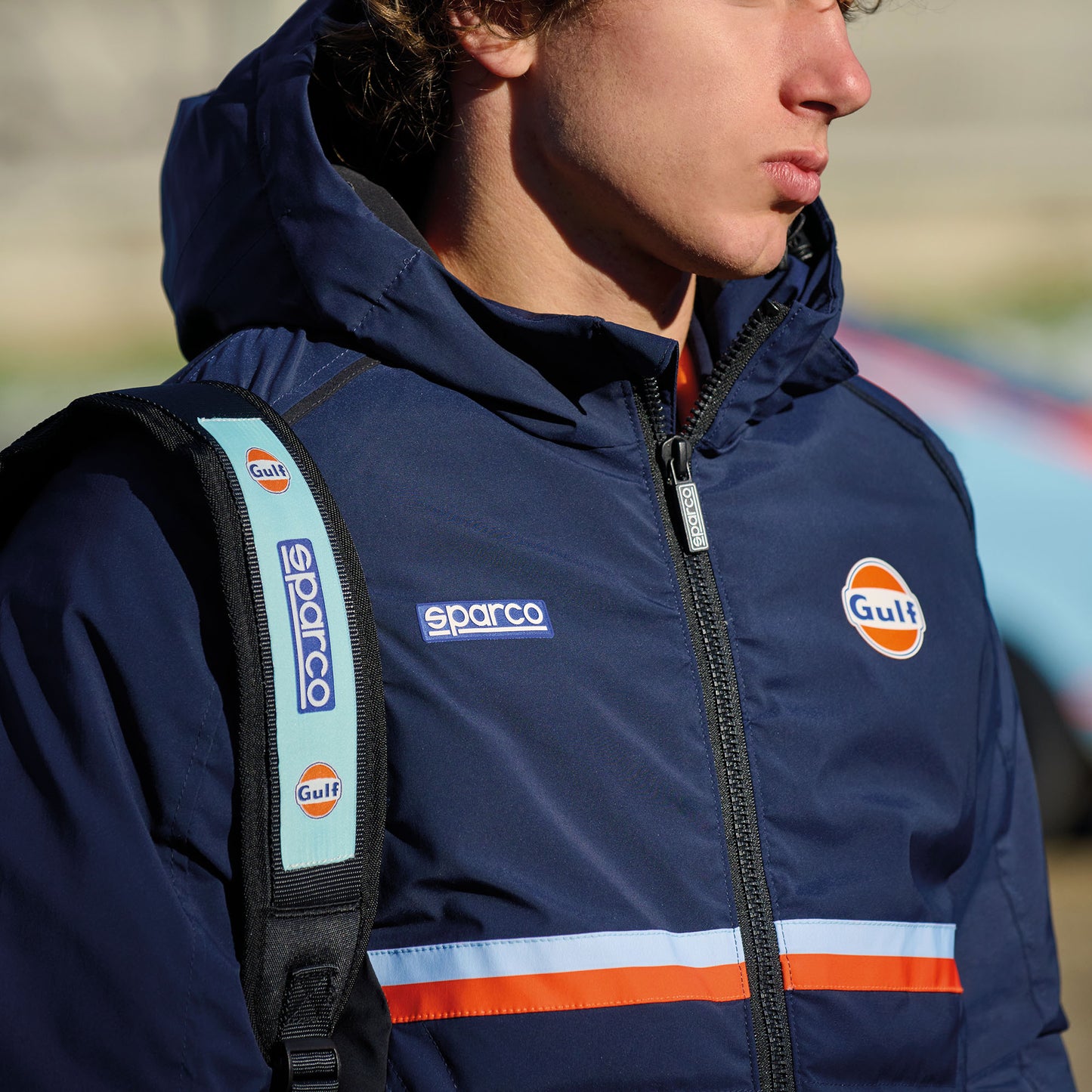 Sweat à Capuche Entièrement Zippé Sparco Gulf Racing Vêtement Officiel Fabriqué en Italie