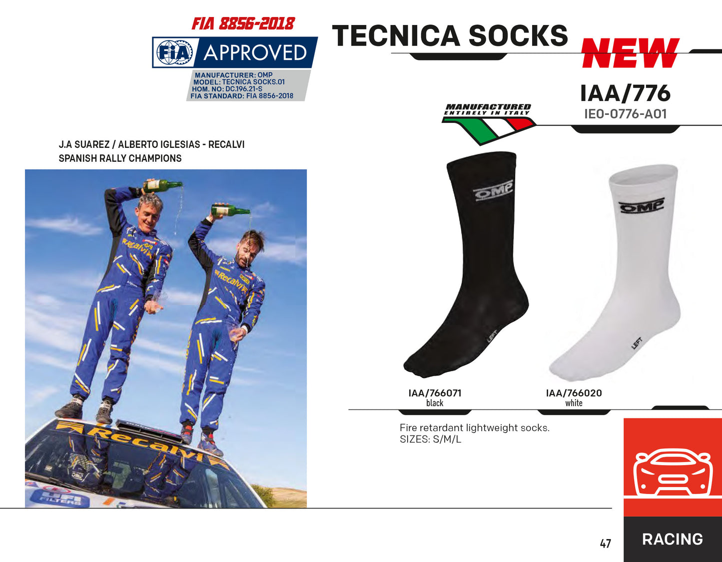 OMP Tecnica SocKS Fireproof Underwear Motorsport Race Rally FIA Approved