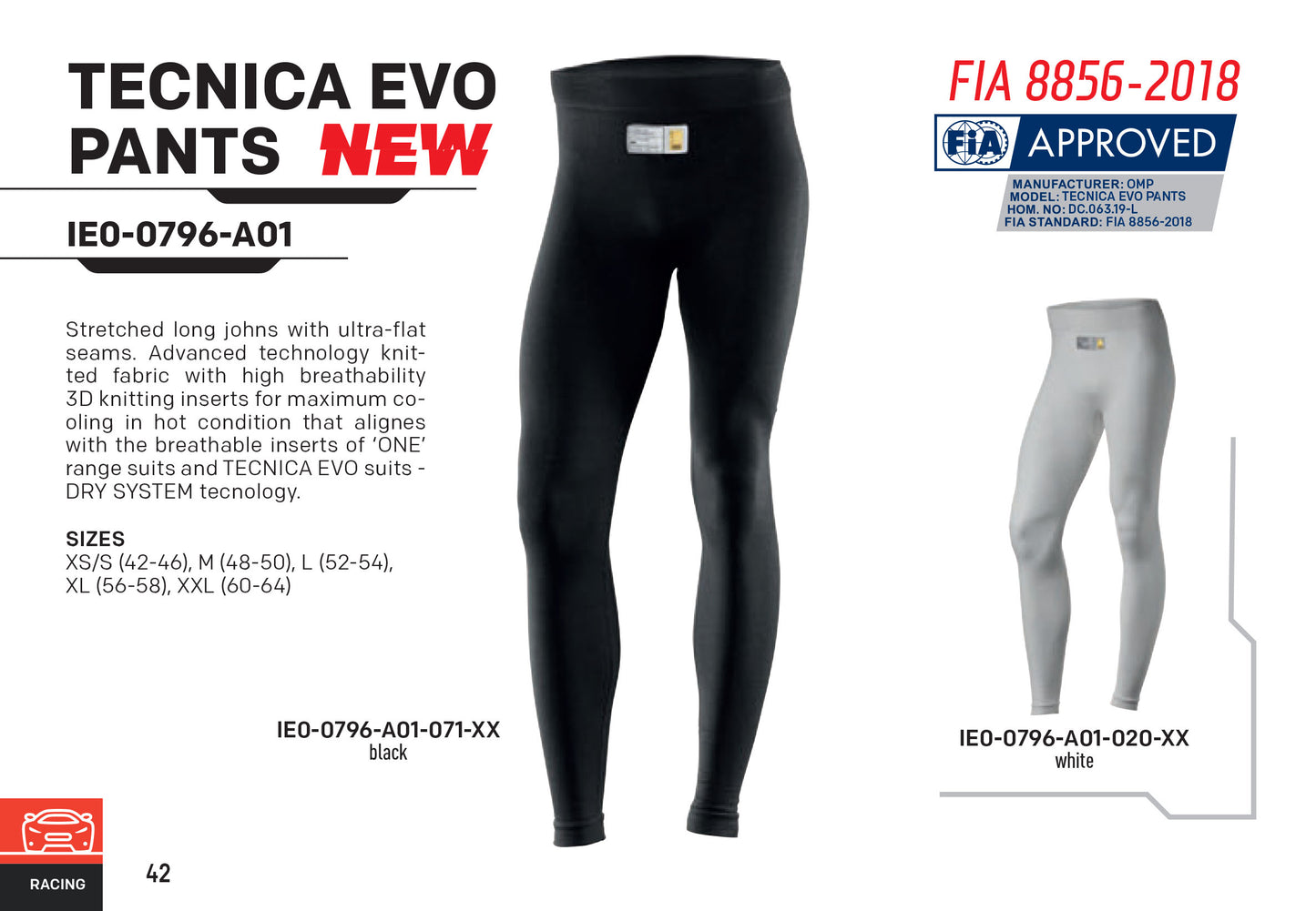 OMP Tecnica Evo Pants Fireproof Underwear Long Johns Race Rally FIA 8856-2018