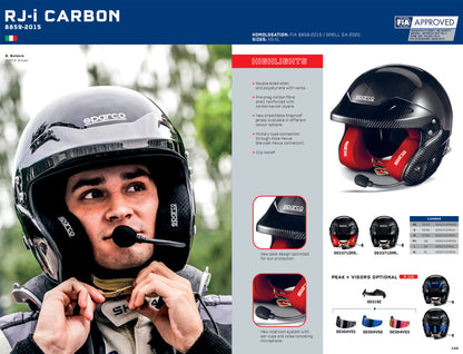 003371 Sparco RJ-I Carbon Crash Helmet Open Face Rally Spec HANS FIA SNELL XS-XL