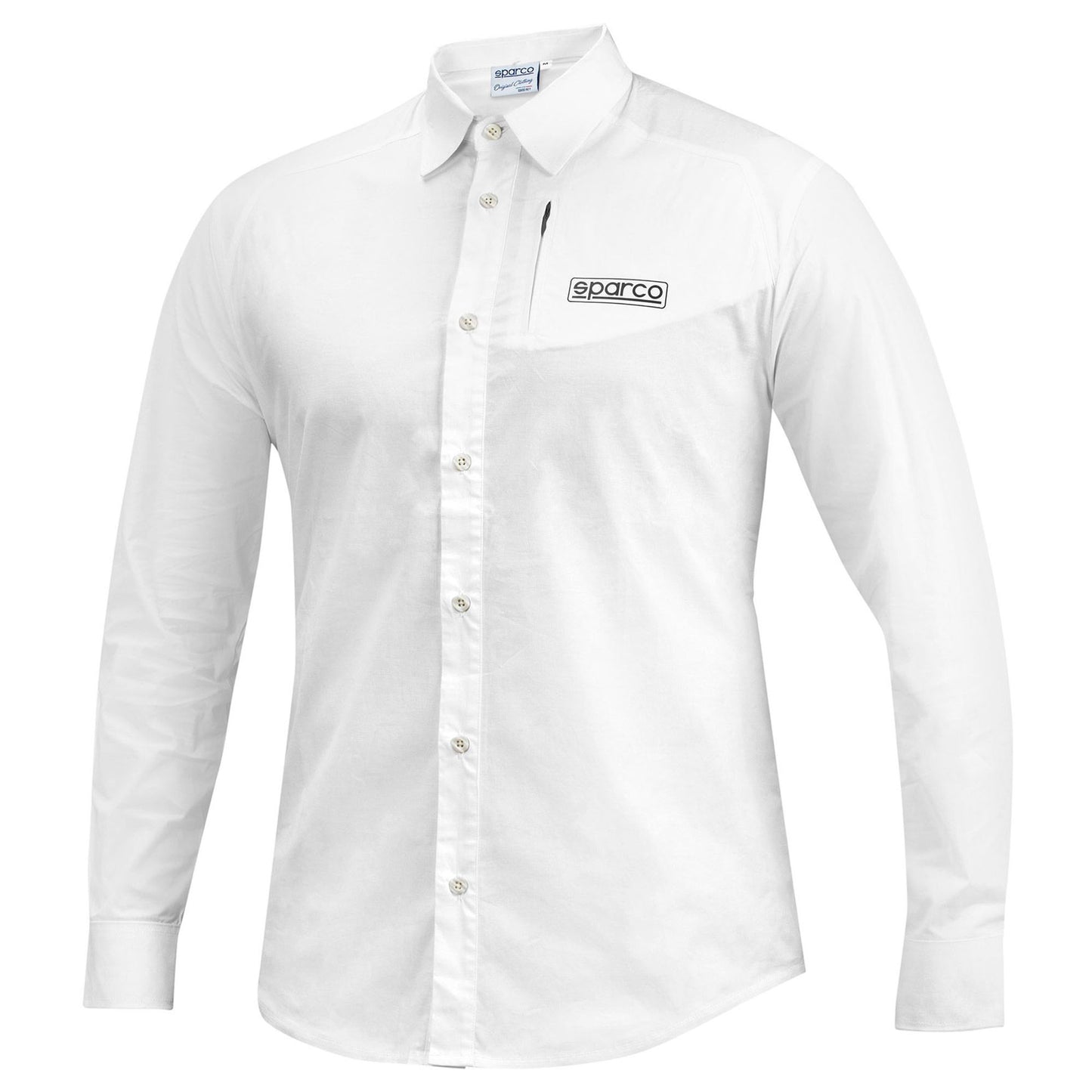Sparco Racing Chemise Homme Manches Longues Col Entier Coton Blanc Tenue d'équipe Manager