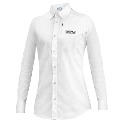 Chemise Sparco Racing Manches Longues Col Plein Coton Blanc Femme Fille