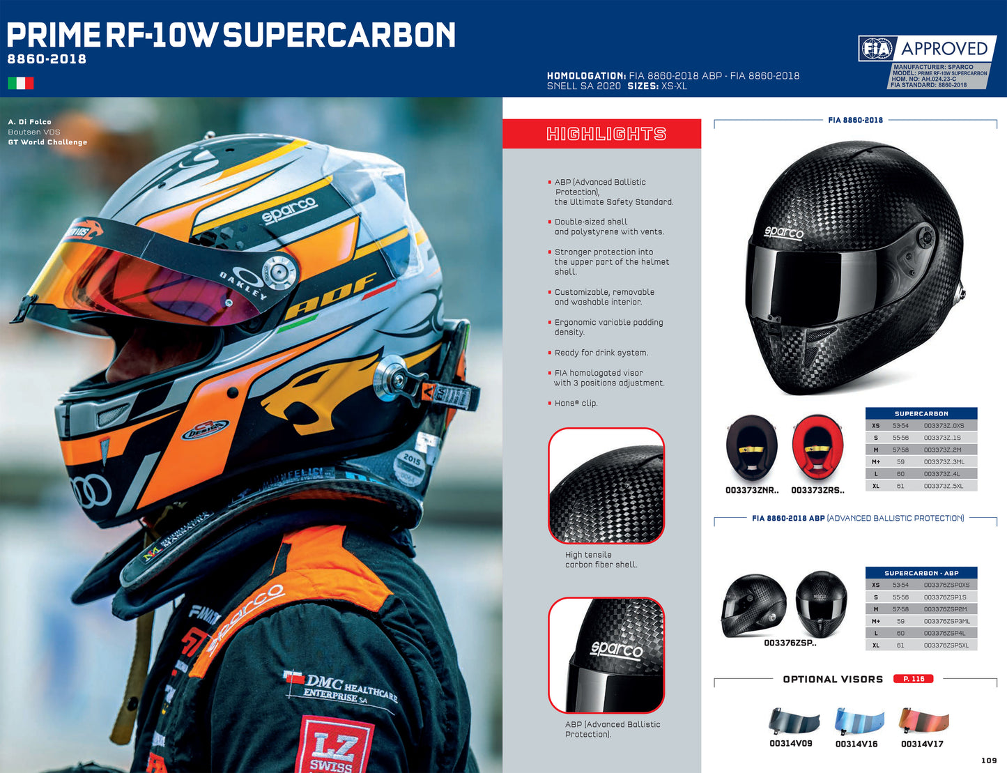 003373 Sparco Racing Helmet Carbon PRIME RF-10W SUPERCARBON FIA 8860-2018 SNELL
