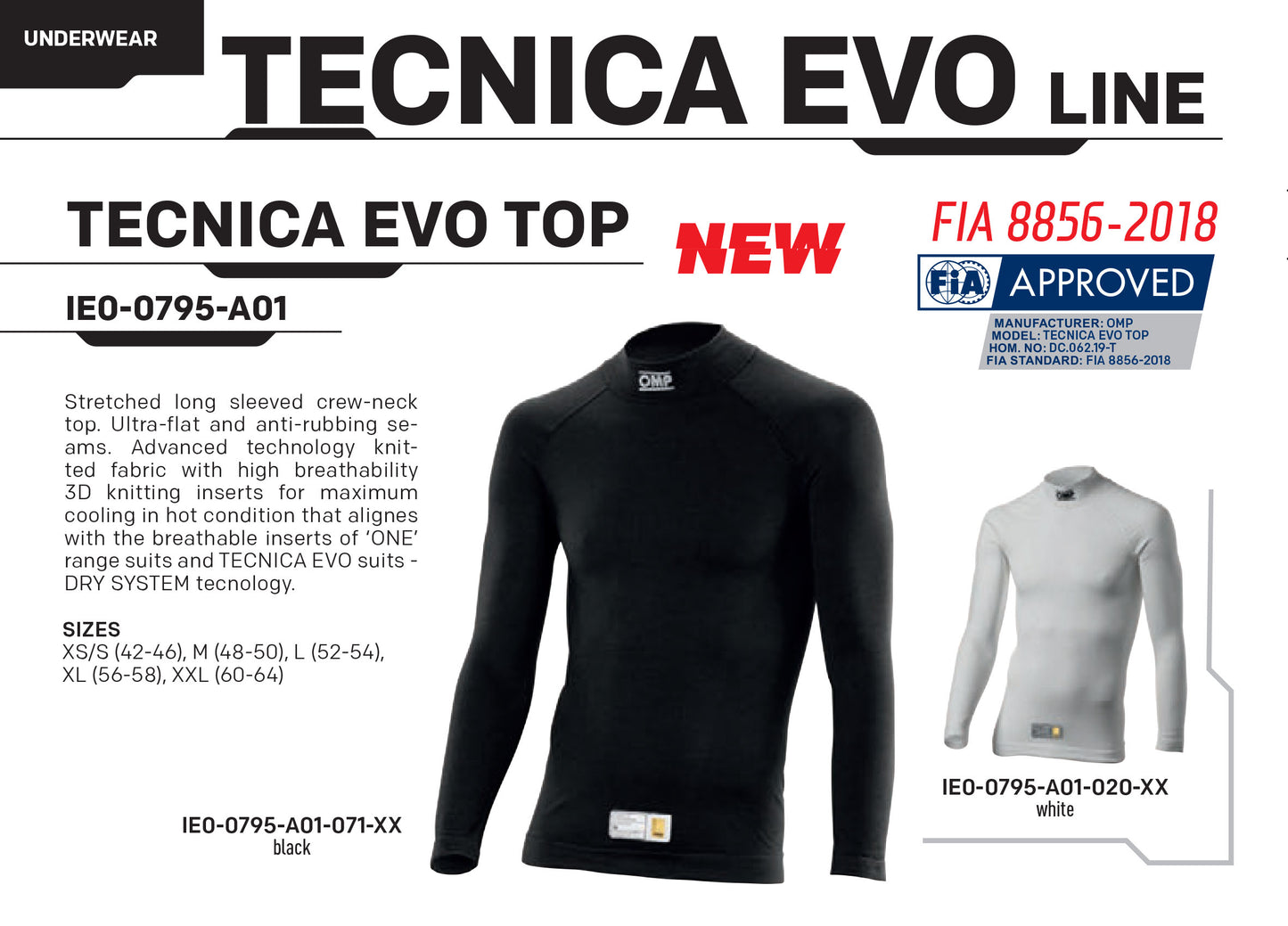 OMP Tecnica Evo Top Base Layer Fireproof Underwear Race Rally FIA 8856-2018 Spec