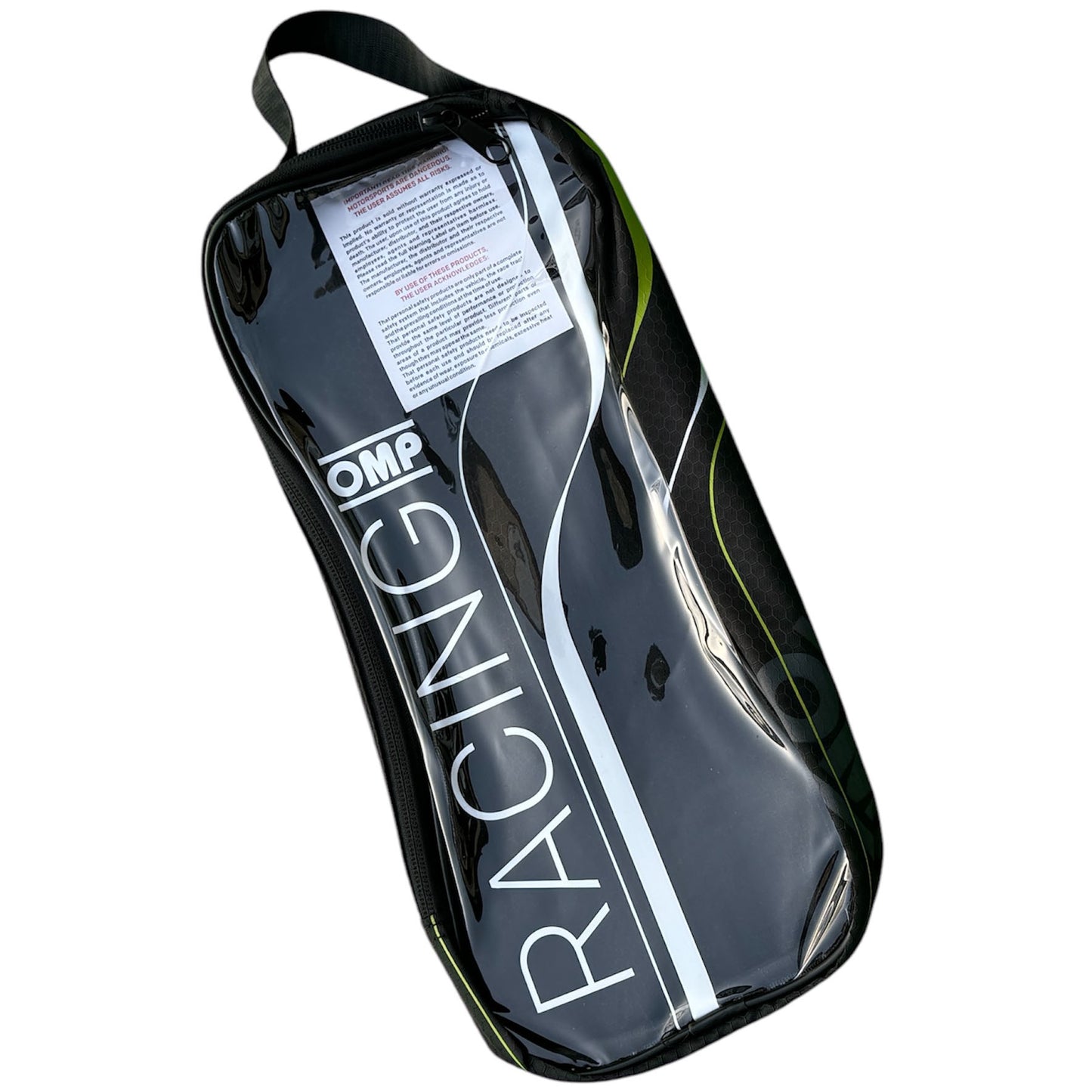 OMP Racing Karting Gloves Carry Bag Zipped Clear Front and Printed Name Labels