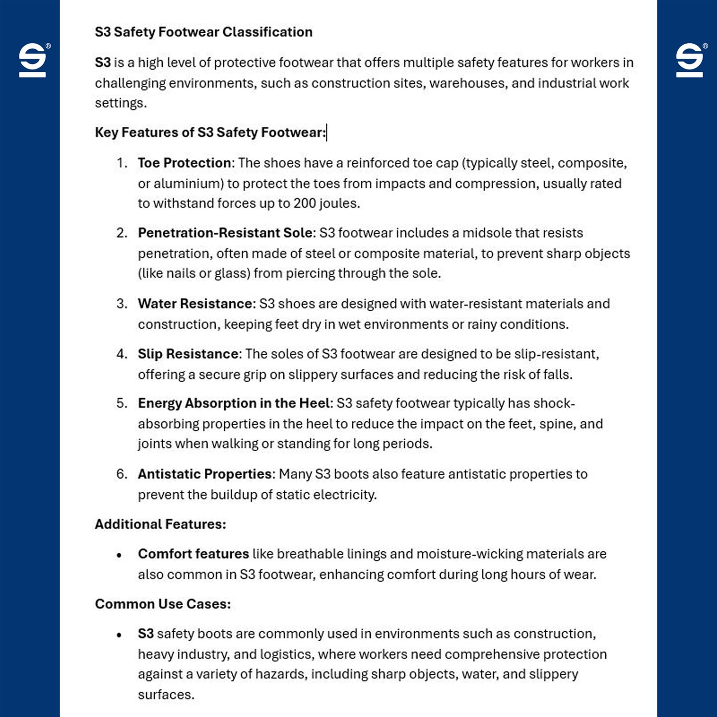 07547 Sparco Horizon-H Safety Shoes S3S ESD Certified Mechanic Workshop Factory