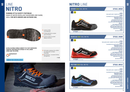 07522 Sparco Nitro S3L ESD Safety Shoes Lightweight, Water-Repellent, Anti-Static, Slip-Resistant Work Footwear with PU Sole & Fiberglass Toe Cap