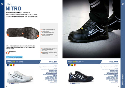 07522 Sparco Nitro S3L ESD Safety Shoes Lightweight, Water-Repellent, Anti-Static, Slip-Resistant Work Footwear with PU Sole & Fiberglass Toe Cap